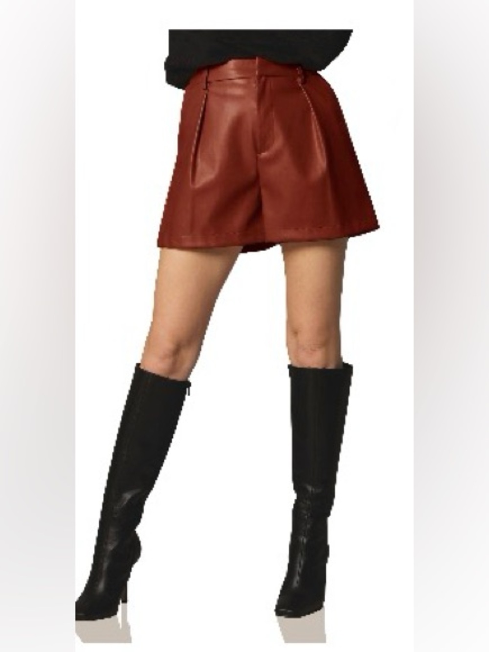 Avec Les Filles Rust Brown Faux Leather High-Rise Shorts